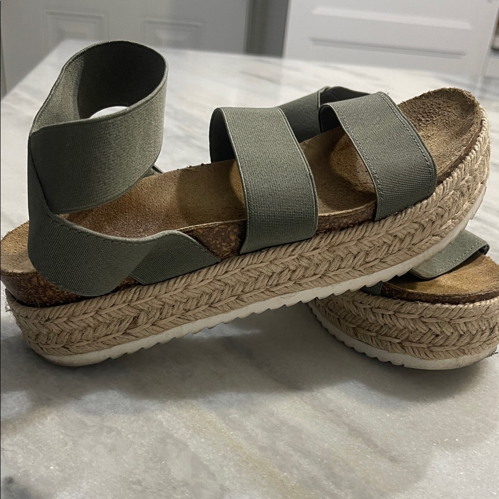 Womens Olive Green Espadrille Platform Sandals